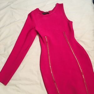 FUSCHIA HOT PINK BANDAGE MINI DRESS